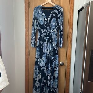 Enfocus Studio Navy Blue Floral Wrap Maxi Dress